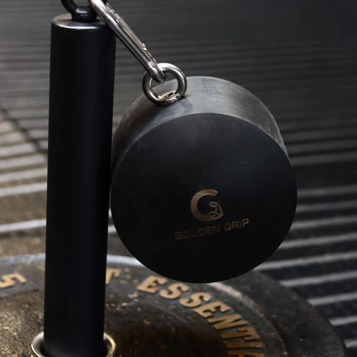 Loadable Blob grip training tool, 10cm wide and 14cm diameter, 1.6kg, designed for building pinch grip strength with adjustable loading pin compatibility.