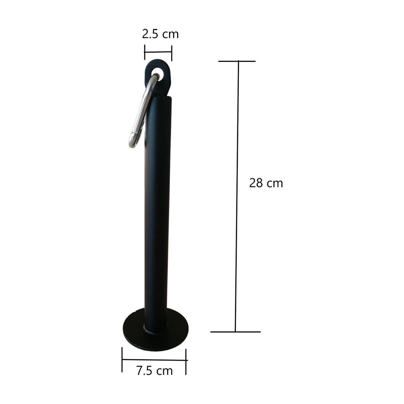 Heavy-duty Loading Pin for grip strength training, available in 25mm and 50mm diameters with a steel loop, load capacities of 150kg and 180kg, and an included carabiner.