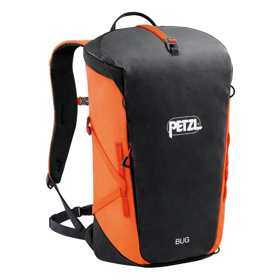 Orange and black backpack with 'PETZL' logo on a white background - Petzl Bug