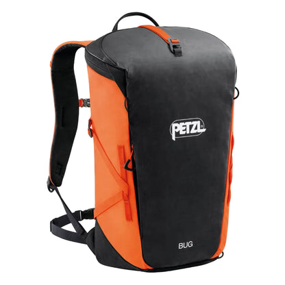 Orange and black backpack with 'PETZL' logo on a white background - Petzl Bug